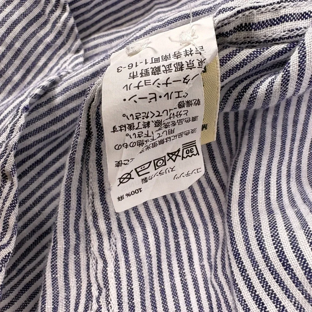 LL Bean Premium Washable Linen Button Up Shirt Womens Sz L White Blue Tunic - Picture 16 of 16